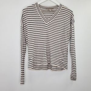 Athleta Retreat Navy Striped V-Neck Silk Cotton Cashmere Women’s Sweater